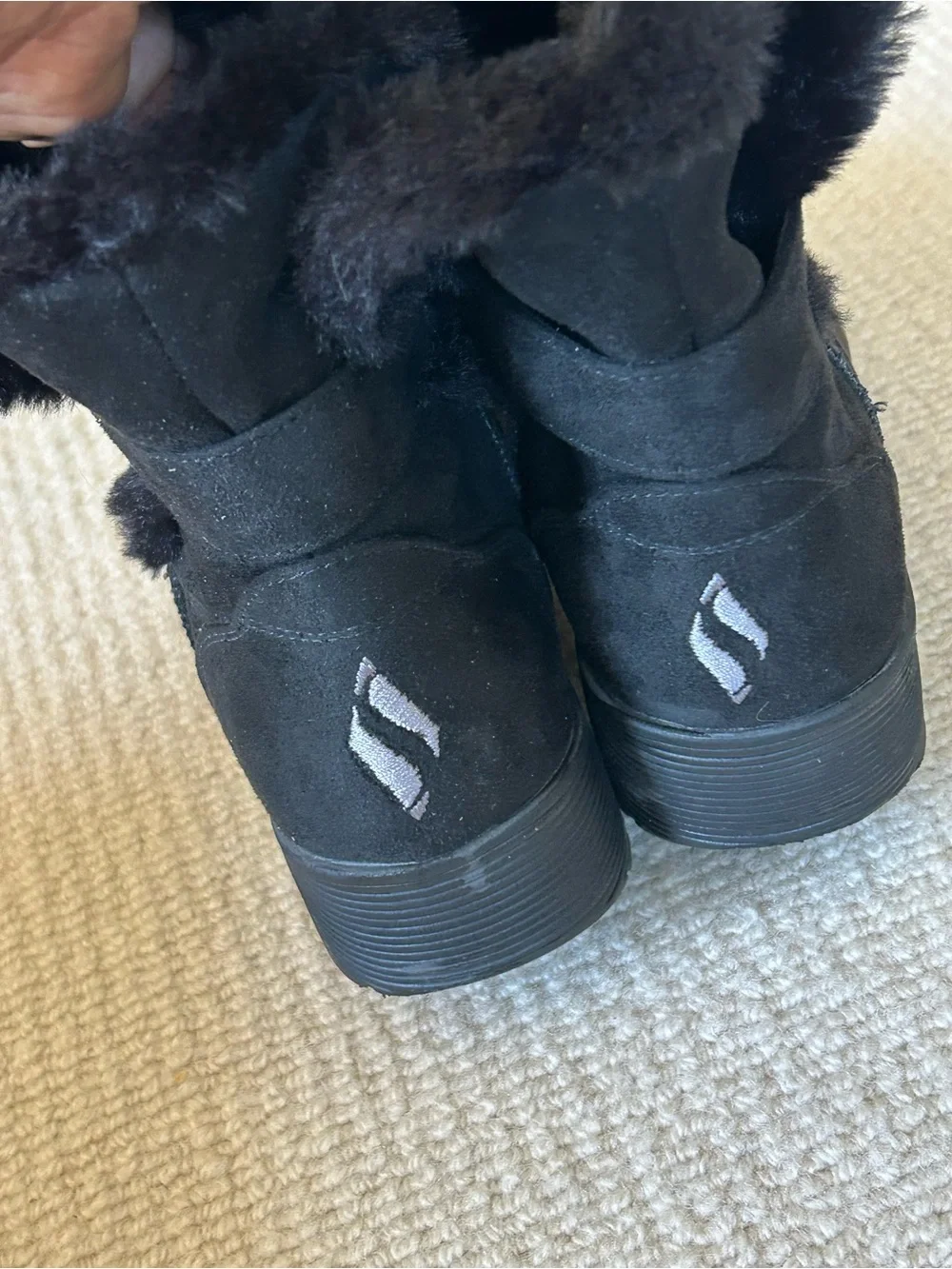 Skechers Black Faux Fur Trim Kids Winter Boots